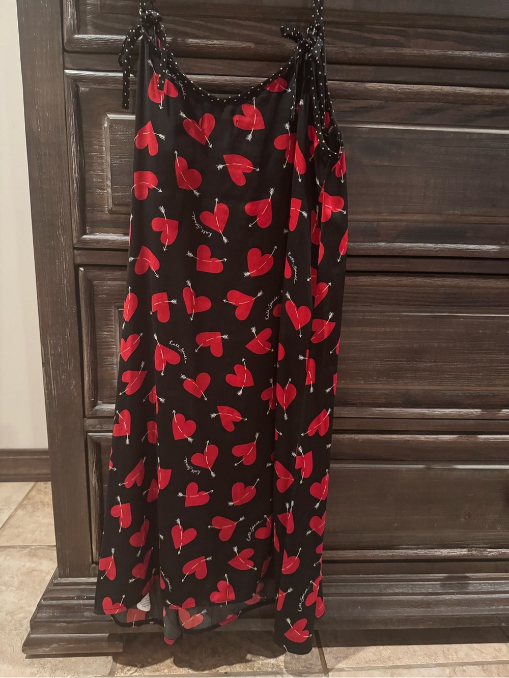 kate spade Black & Red Heart Print Slip Dress